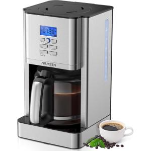 imageAIRMSEN 12Cup Programmable Drip Coffee Maker Stainless Steel Auto Brew with 3 Temperature Settings 4Hour Keep Warm ampamp Reusable Filter Silver