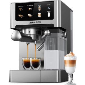 imageAIRMSEN 20 Bar Espresso Machine with Automatic Milk Frother Cappuccino ampamp Latte Coffee Maker with Quick Brew Dual Boiler 1350W  1000W Stainless Steel 60oz Water Tank Touchscreen