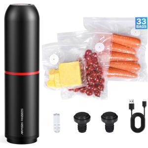 imageAIRMSEN Handheld Vacuum Sealer with 11 PCS Reusable Sous Vide Bags and 2 PCS Vacuum Wine Sealer Compact Vacuum Sealer Machine for Food StorageVacuum Sealer  33 Sous Vide Bags