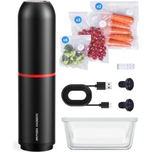 imageAIRMSEN Handheld Vacuum Sealer with 11 PCS Reusable Sous Vide Bags and 2 PCS Vacuum Wine Sealer Compact Vacuum Sealer Machine for Food StorageVacuum Sealer  11 Bags  Container