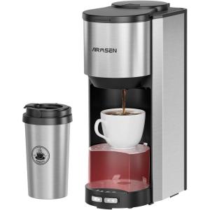 imageAIRMSEN Single Serve Coffee Maker with Grinder Grind and Brew All in One  616 Oz Single Cup Coffee Machine with 19 oz Travel Mug  Adjustable Drip Tray Overheat Protection