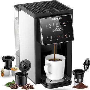 imageAIRMSEN Grind ampamp Brew Coffee Maker with Builtin Grinder  SingleServe Machine Compatible with KCup Pods ampamp Ground Coffee 1000W Fast 614oz Brew Descaling Alert Touchscreen ampamp 50oz Removable Tank
