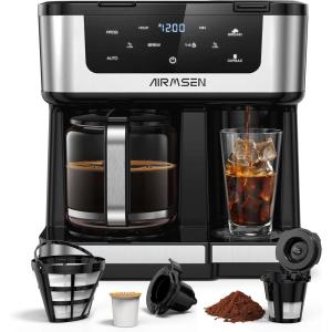 imageAIRMSEN 12Cup Programmable Coffee Maker  Single Serve Machine for KCup Pods ampamp Ground 1000W Fast Brew Delay Start 2H Keep Warm Touchscreen 60oz Tank Glass Carafe  Home ampamp Office