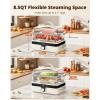 imageAIRMSEN Glass Food Steamer for Cooking  85QT Vegetable Steamer with 2Tier Stainless Steel Trays 1200W Super Fast Heating for Veggies Seafood ampamp Rice BPAFree