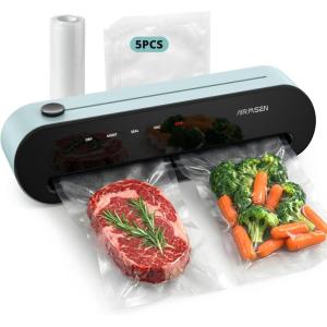 imageAIRMSEN 1Step Vacuum Sealer for Food 6in1 Fully Automatic Vacuum Sealer Builtin Cutter amp Bag Storage LED Touch Panel Dry amp Moist Modes for Food Preservation Starter Kit Included