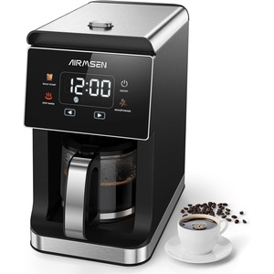 image:imageAIRMSEN 2 in 1 Coffee Maker with Grinder  Programmable Single Serve Machine Compatible with Beans amp Ground 900W Fast 26oz Brewer Descaling Alert Color Touchscreen Glass Carafe